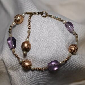 Elegant Gold and Purple Beaded Bracelet